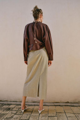 FALDA MIDI CINTUR?N / Tostado - Zara фото 6