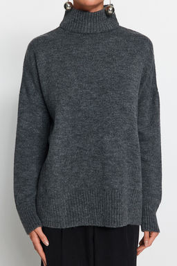 Antrasit Genis Kal?p Yumusak Dokulu Triko Kazak TWOAW23KZ00469 - Trendyolmilla фото 8