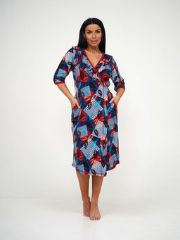 Халат женский, цвет синий красный