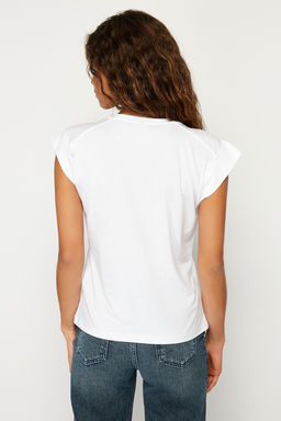 TRENDYOLMILLA Beyaz Ribana Detayl? Ay Kol Basic Orme T-Shirt TWOSS24TS00008  фото 10