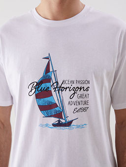 Bisiklet Yaka K?sa Kollu Bask?l? Penye Erkek Ti??rt