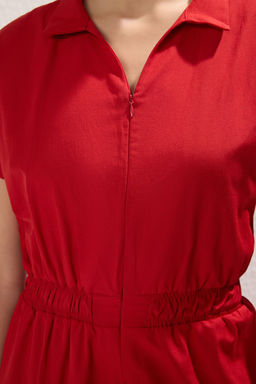 K?rm?z? Beli Lastikli Genis Paca Mini Dokuma Tulum TWOSS22TU0014