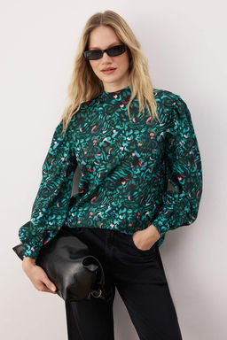 Trendyolmilla Yesil Dik Yaka Desenli Dokuma Bluz TWOAW21BZ0269  фото 14