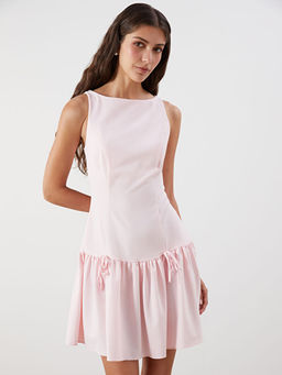 Bisiklet Yaka A Kesim Poplin Mini Elbise