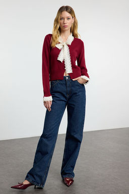 Bordo Crop Dantel Garnili Renk Bloklu Triko H?rka TWOAW25HI00251