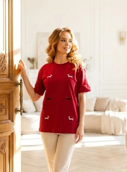 K13345 Футболка с вышивкой КРАСНЫЙ