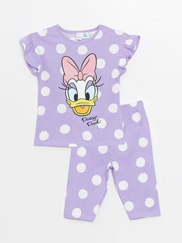 Bisiklet Yaka K?sa Kollu Daisy Duck Bask?l? K?z Bebek Pijama Tak?m?