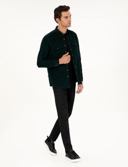 Темно-зеленая бархатная рубашка классического кроя - Cacharel фото 4