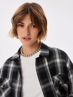 Блузка женская дл. рук. T-lab TL-B-0036F-FR-черно-белый, клетка  фото 2