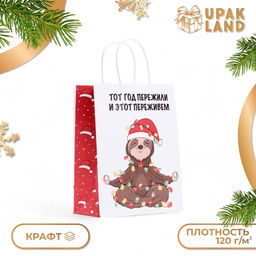 Пакет бумажный подарочный новогодний крафт, «Тот год пережили и этот переживем», 27×21×11 см