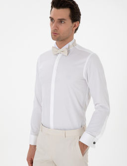 Beyaz Slim Fit Pamuk Kar___ml_ Ata Yaka Smokin G_mlek