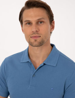Koyu Mavi Slim Fit %100 Pamuk K_vr_lmaz Polo Yaka Basic Ti__rt