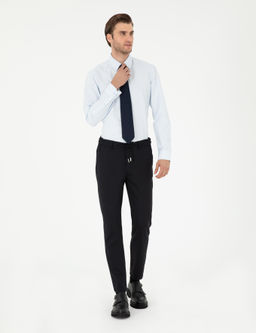 Lacivert Slim Fit Jogger Kanvas Pantolon