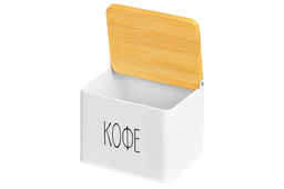 Емкость для хранения 1,5 л 14*11*11 см Кофе с откидной бамбуковой крышкой, белая - Elan gallery фото 7