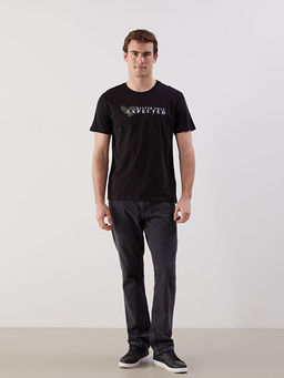 Bisiklet Yaka K?sa Kollu Bask?l? Penye Erkek Ti??rt