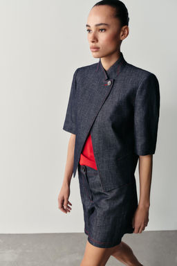 BLAZER MANGA CORTA CON LINO PESPUNTES CONTRASTE / ?ndigo - Zara фото 4
