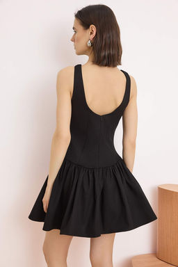 Siyah Duz K?sa / Mini Dokuma Elbise TWOSS25EL00865