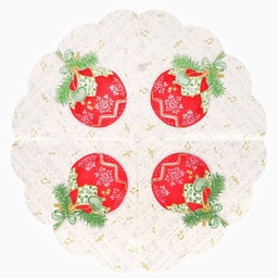 Цена за 3 шт. Салфетки новогодние бумажные круглые Музыкальный шар, 3 слоя, d=32 см, 12 шт.