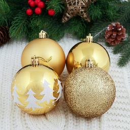 Ёлочные игрушки Ёлочки ассорти, шары новогодние, d=8 см, набор 6 шт., золотистый