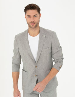 A__k Ye_il Ex. Slim Fit Keten Kar___ml_ Ceket