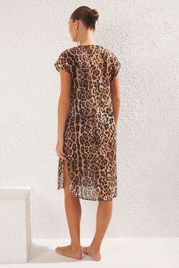 Leopar Desenli Dokuma %100 Pamuk Plaj Midi Elbise TBESS25EL00014 - Trendyolmilla фото 4