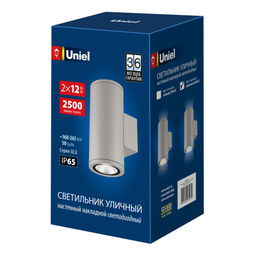 ULU-S22D-2x12W/6400K IP65 LIGHT GREY Светильник светодиодный уличный. Архитектурный накладной. Дневной свет (6400K). Корпус светло-серый. TM Uniel