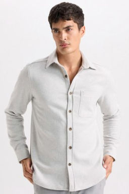 Regular Fit Oduncu Cep Detayl? Basic Duz Uzun Kollu Gomlek