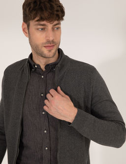 Gri Melanj Slim Fit Fermuarl_ Triko H_rka