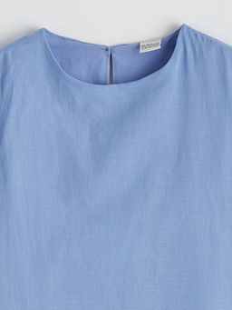 Bisiklet Yaka Fisto Detayl? K?z ?ocuk Poplin Elbise