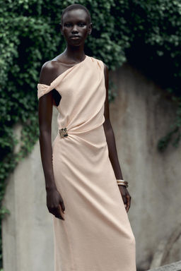 ASYMMETRIC MIDI DRESS WITH LINEN BLEND APPLIQUE - Zara фото 13