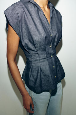 CAMISA ENTALLADA PINZAS CON LINO / Azul - Zara фото 3