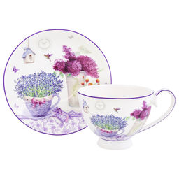 Чайн. пара 2 пр. 300 мл 12,5*9,5*7 см "Лаванда" на ножке, NEW BONE CHINA