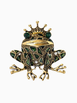 Брошь «Лягушка» принцесса, цвет зелёный в чернёном золоте