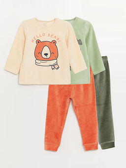 Bisiklet Yaka Uzun Kollu Bask?l? Erkek Bebek Pijama Tak?m? 2li