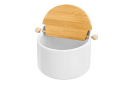 Банка для сыпучих продуктов 500 мл 15*10*11,1 см Белая + откидная бамбук.крышка, керамика - Elan gallery фото 5