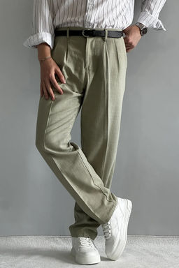 Ac?k Haki Keten Gorunumlu Erkek Pantolon TMNAW26PL00003