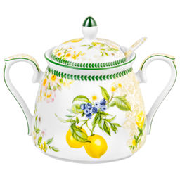 Сахарница 400 мл 15*10*11,5 см "Лимоны" с ложкой, фарфор NEW BONE CHINA