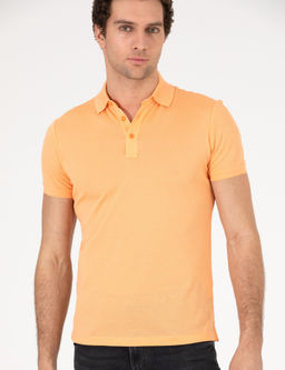 Turuncu Polo Yaka Slim Fit Basic Merserize T-shirt