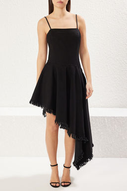 Siyah Etek Ucu Puskullu Volanl? Asimetrik Ask?l? Midi Denim Elbise TWOSS25EL00511 - Trendyolmilla фото 3