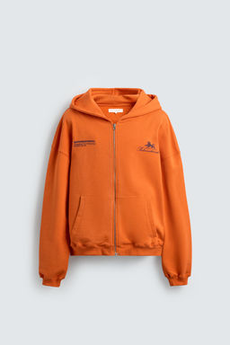 SUDADERA CREMALLERA CAPUCHA TEXTOS CONTRASTE / Naranja - Zara фото 7