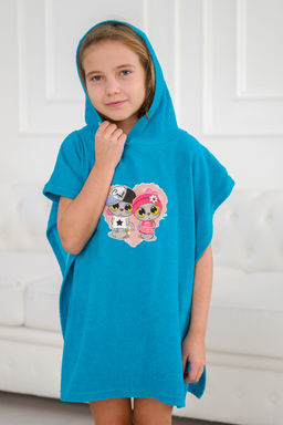 Халат детский Пончо махра Друзья бирюза