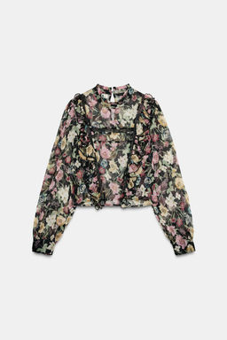 FLORAL PRINT RUFFLED BLOUSE - Zara фото 7