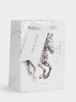 Пакет подарочный, 12х16 см, бумага, белый, Конь, White horse