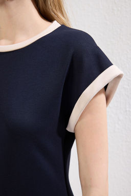 Lacivert Renk Bloklu Shift/Duz Kesim Mini Orme Elbise TWOSS25EL00589 - Trendyolmilla фото 4