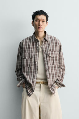 CAMISA CROPPED FIT CUADROS / Marr?n / Crudo - Zara фото 2
