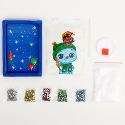 Алмазная мозаика на новый год для детей с частичным заполнением в рамке с растущим снегом Снеговик