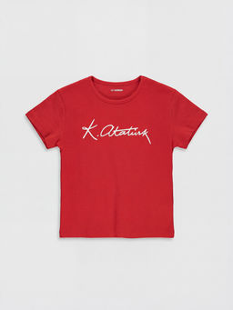 Bisiklet Yaka Atat?rk Bask?l? K?z ?ocuk Ti??rt