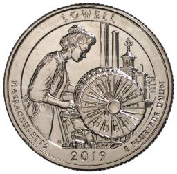 Монета 25 центов 2019 года S США Национальные парки №46 Национальный исторический парк Лоуэлл