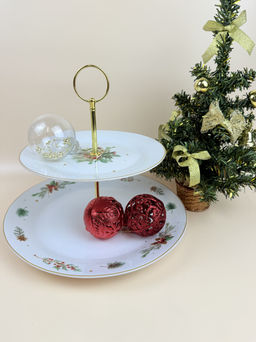 Блюдо 2-х ярусное для торта 27/19см круглое Новогоднее чудо 14354,,