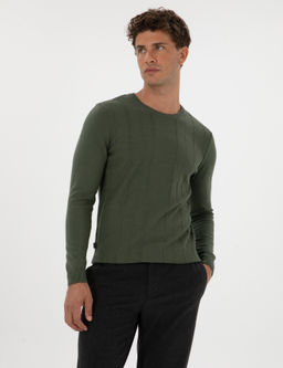 Koyu Haki Slim Fit Bisiklet Yaka Triko Kazak - Pierre cardin фото 3